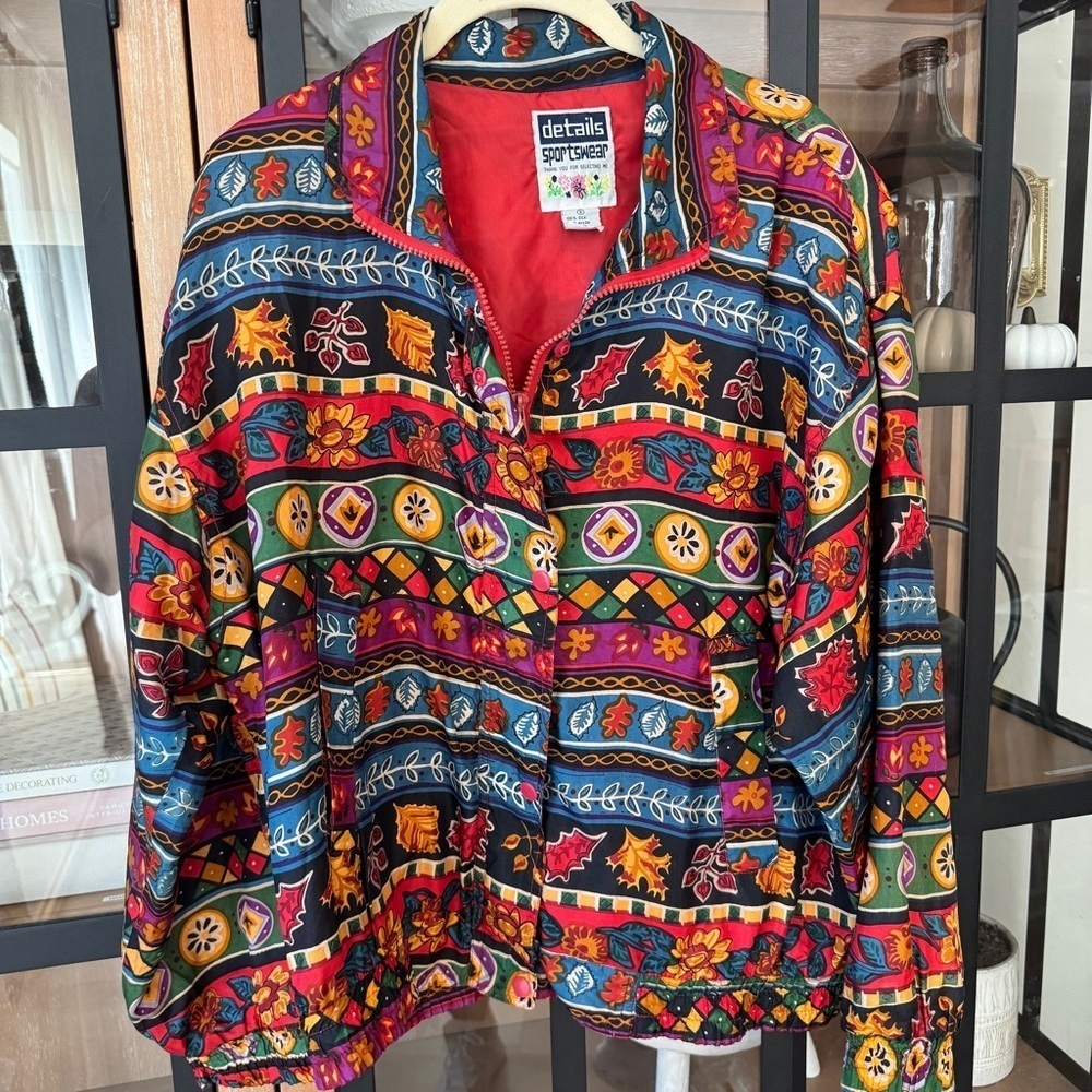 Vintage 90s silk Details Sportswear patchwork Print Windbreaker Jacket fall